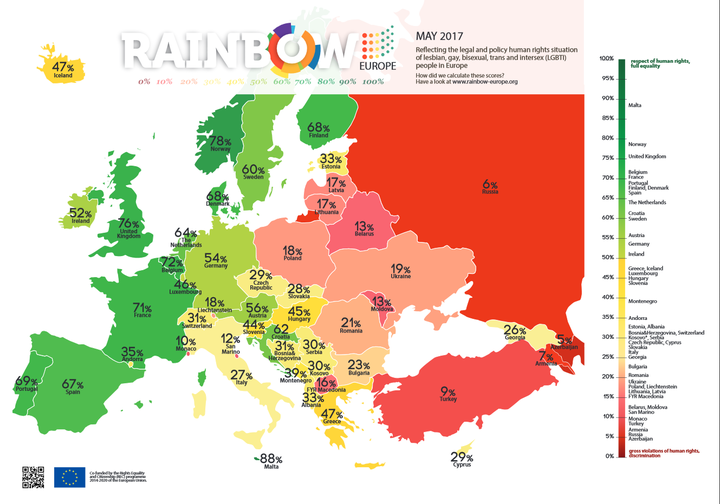 Индекс гомофобии-2017: в Беларуси к ЛГБТ все еще относятся хуже, чем в большинстве стран Европы